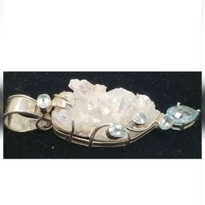 Angel Aura Quartz - Blue Topaz Pendant Set In Sterling Silver